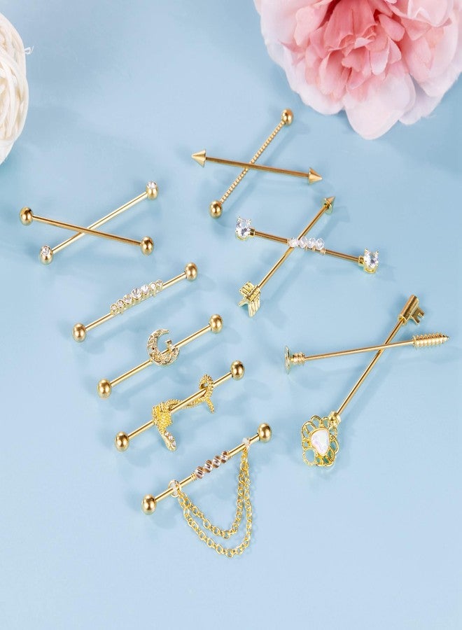LOREMOW 12Pcs 14G Stainless Steel Industrial Barbell Earrings for Women Men Cartilage Helix Piercing Jewelry Industrial Piercing Bar 38MM Gold - Image 4